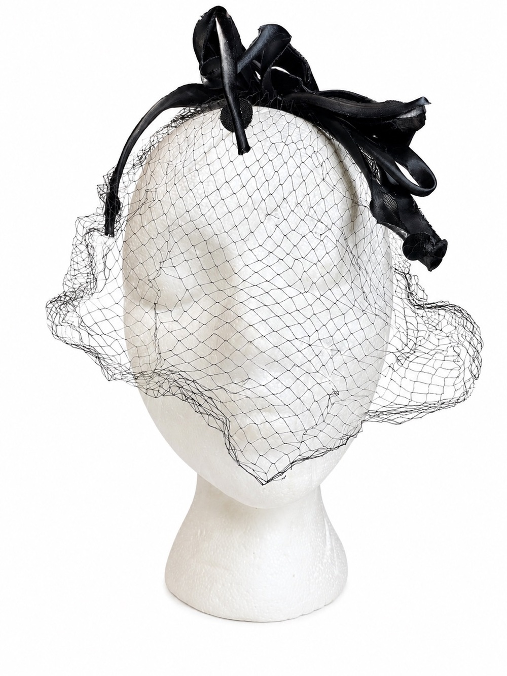 AS IS VTG 1950s Black Velvet Bow Bird Cage Veil Fascinator Headpiece Union Made